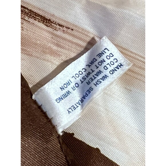 Vintage Square Brown Scarf Hand Printed Rolled Edge Made In Japan Brush Strokes - Picture 7 of 8